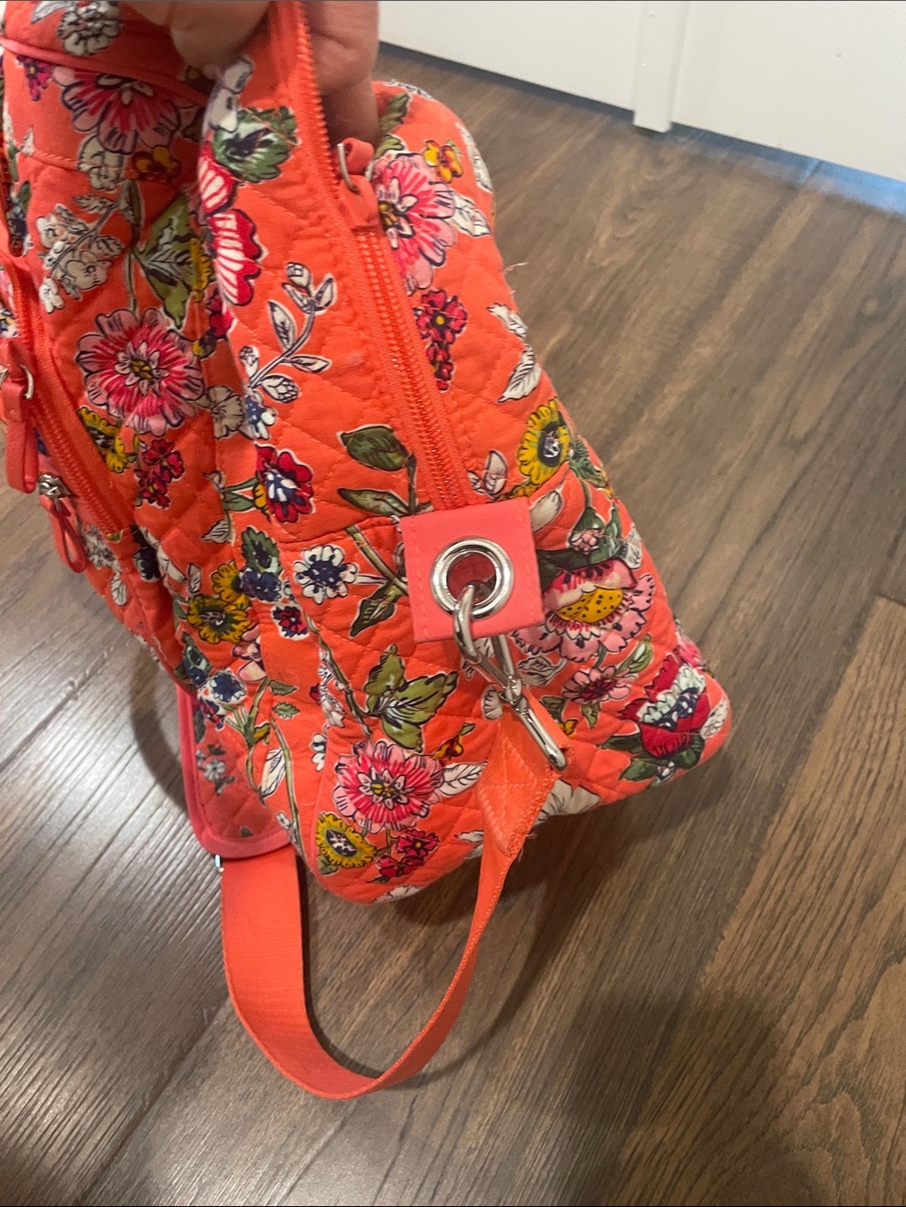 Vera Bradley Coral Floral Quilted Travel Tote w Trolley Strap - Picture 13 of 14